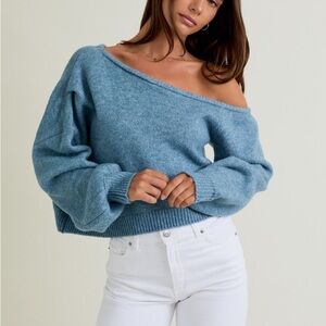 NWT Size M LE LIS Women's Blue Off-Shoulder Sweater